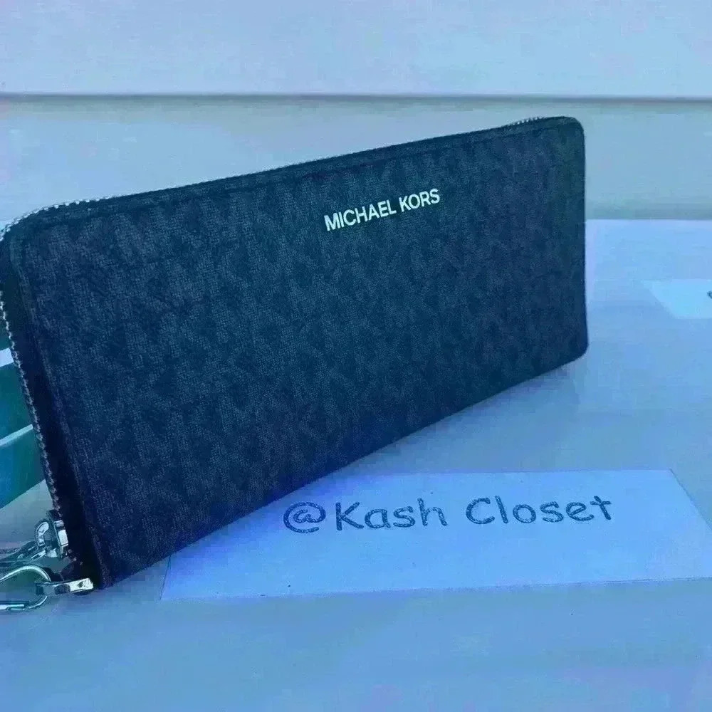 Michael Kors Travel Continental Wristlet Wallet Large MK Signature Black